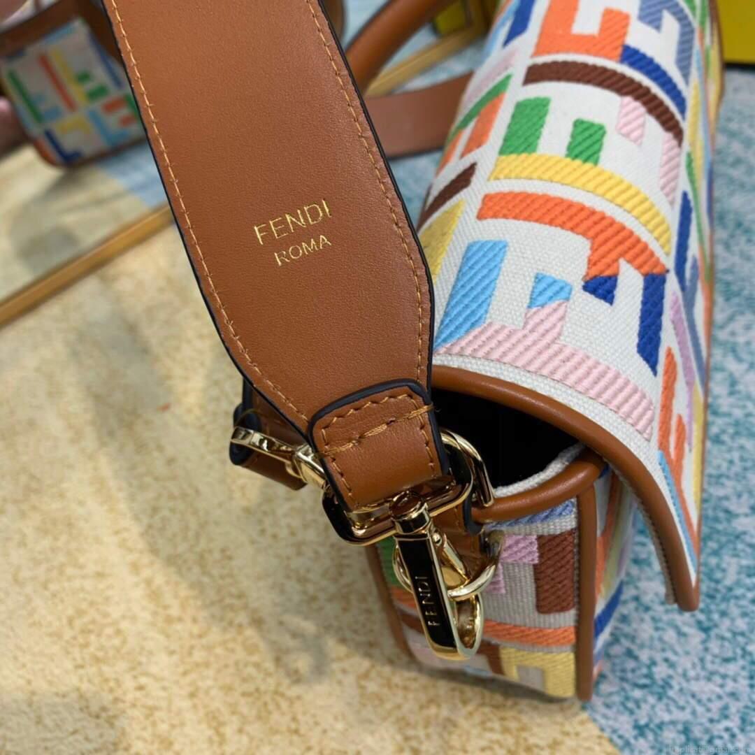 Fendi 8BR600 Baguette Embroidered Canvas Bag Multicolour