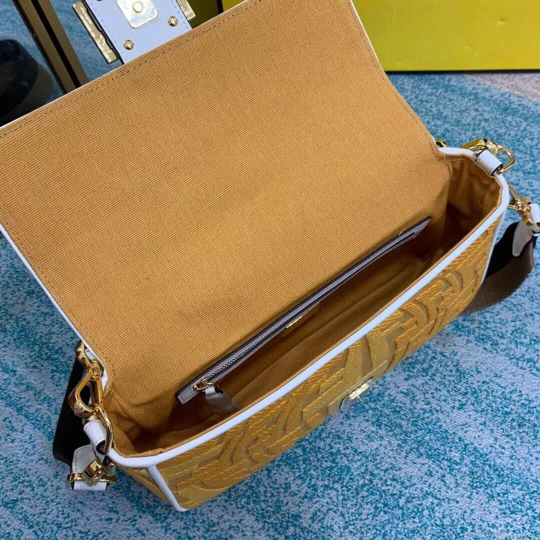 Fendi 8BR600 Baguette Embroidered Canvas Bag Yellow