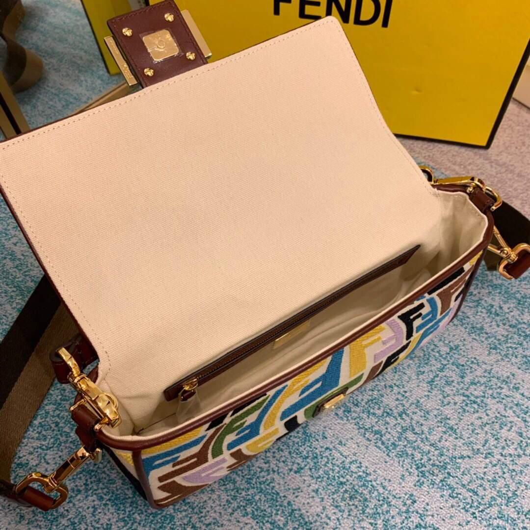 Fendi 8BR600 Baguette Multicolour Embroidered Canvas Bag