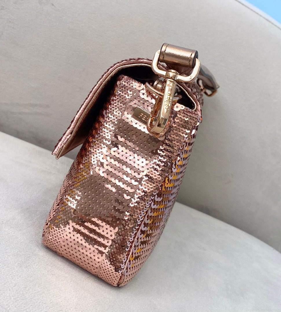 Fendi 8BR792 Medium Baguette 1997 Pink Satin Bag with Sequins 0127L