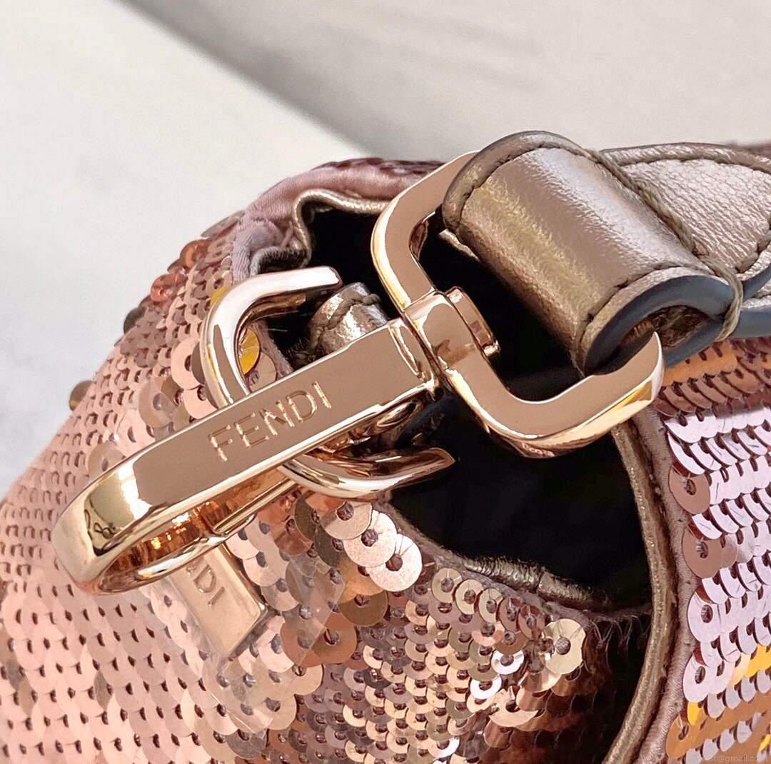 Fendi 8BR792 Medium Baguette 1997 Pink Satin Bag with Sequins 0127L