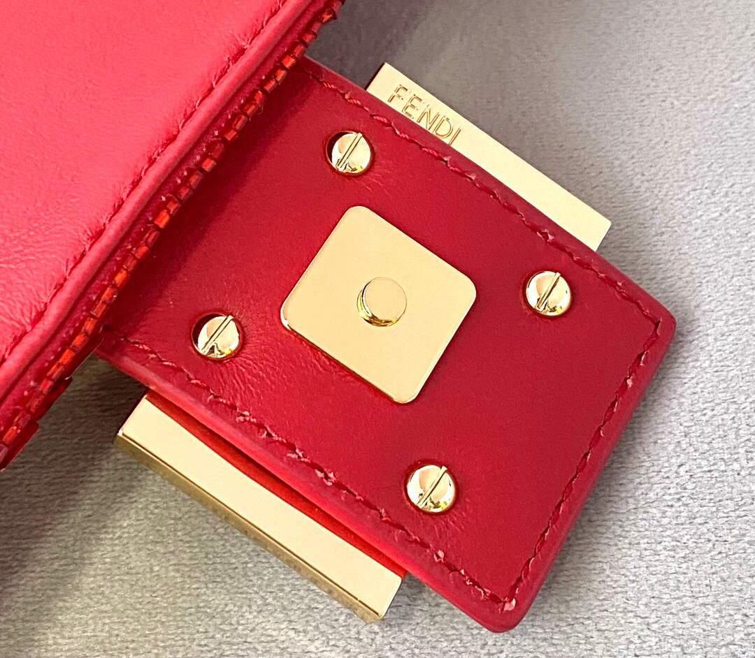 Fendi 8BR792 Medium Baguette 1997 Red Satin Bag with Sequins 0127L