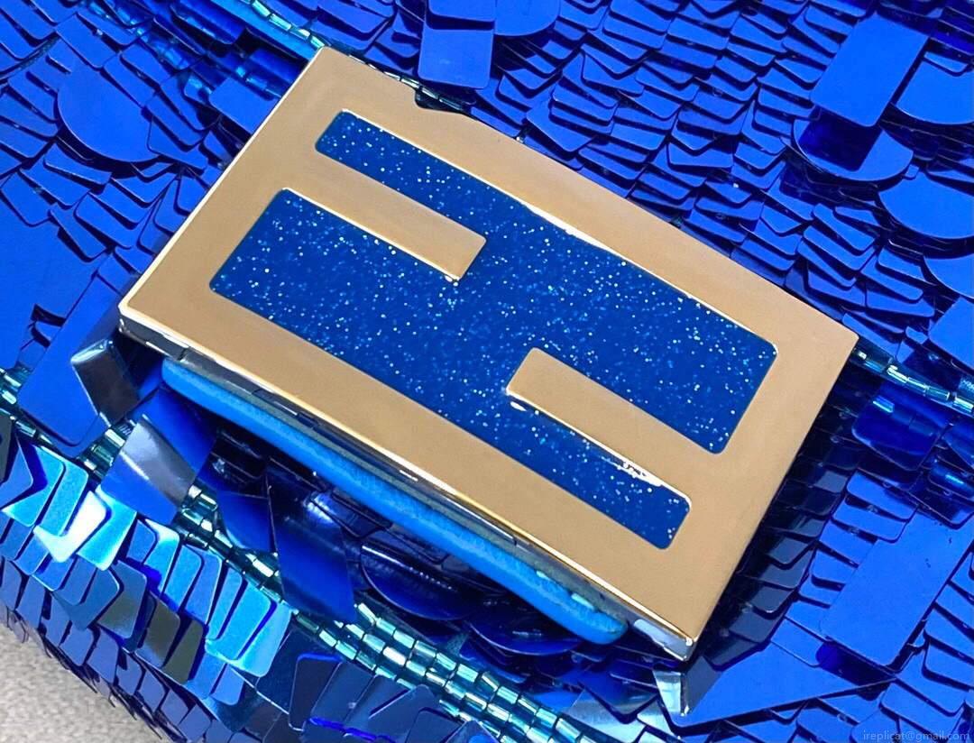 Fendi 8BS049 Mini Baguette 1997 Blue Satin Bag with Sequins 0127S