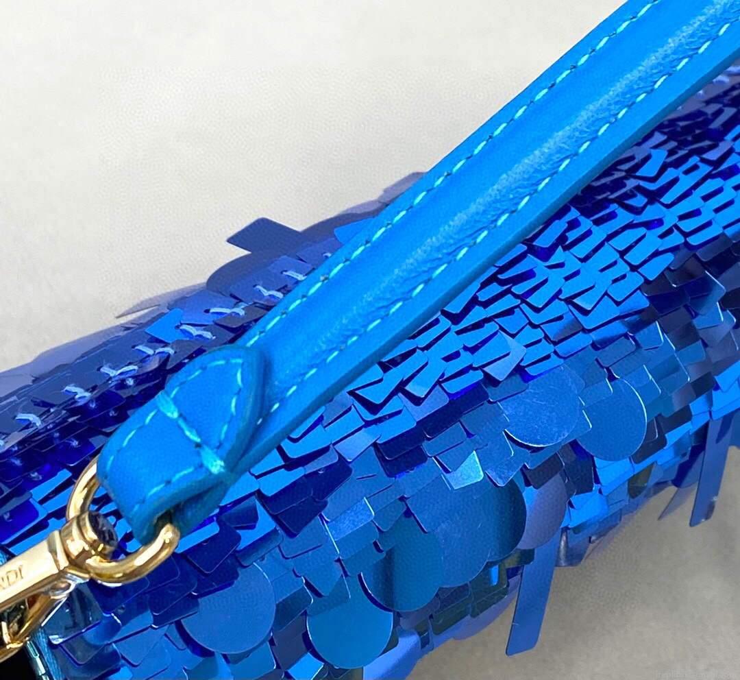 Fendi 8BS049 Mini Baguette 1997 Blue Satin Bag with Sequins 0127S