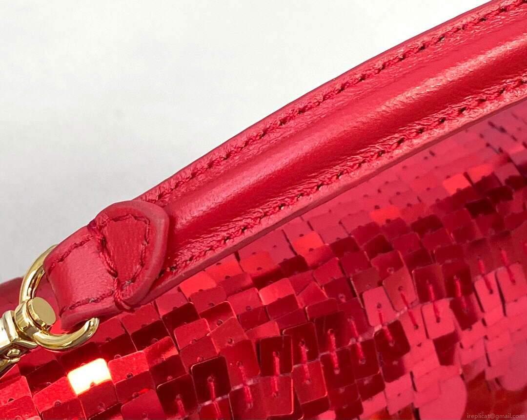 Fendi 8BS049 Mini Baguette 1997 Red Satin Bag with Sequins 0127S