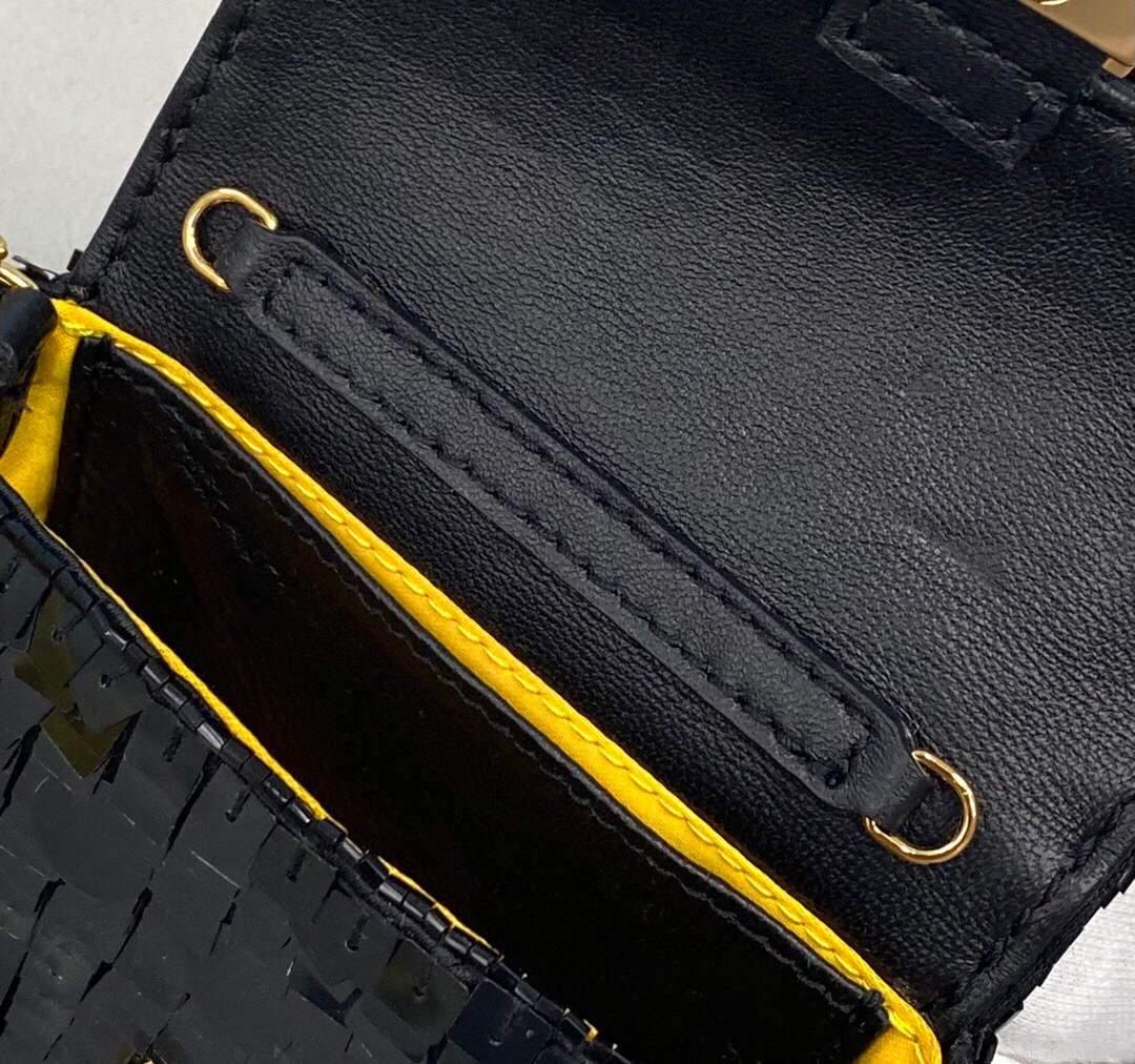 Fendi 8BS049 Nano Baguette 1997 Black Satin Bag with Sequins 0136