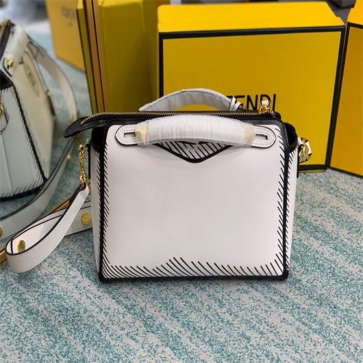 Fendi 8BN290 PEEKABOO Iconic medium white leather FF print Bag