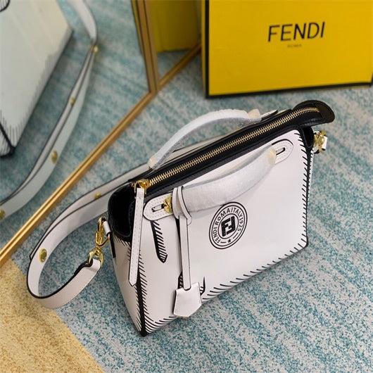 Fendi 8BN290 PEEKABOO Iconic medium white leather FF print Bag
