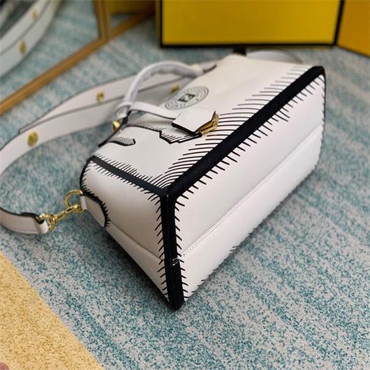 Fendi 8BN290 PEEKABOO Iconic medium white leather FF print Bag