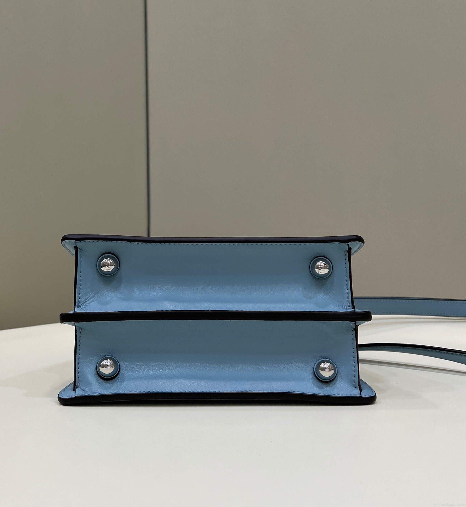 Fendi 8BN335 Peekaboo ISeeU Petite Light Blue Padded Nappa Leather Bag