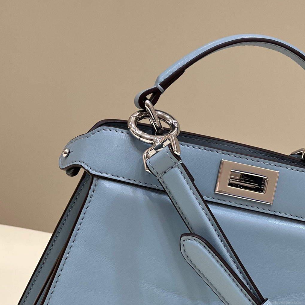 Fendi 8BN335 Peekaboo ISeeU Petite Light Blue Padded Nappa Leather Bag