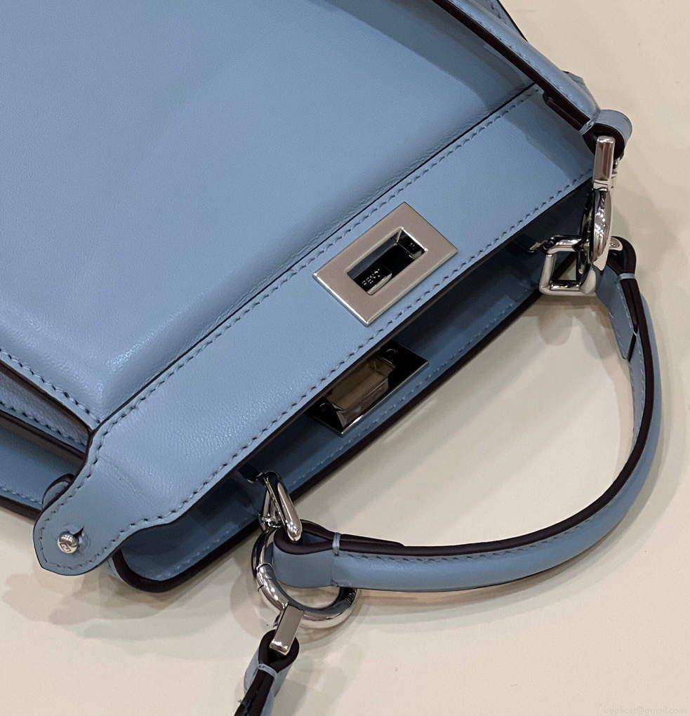 Fendi 8BN335 Peekaboo ISeeU Petite Light Blue Padded Nappa Leather Bag