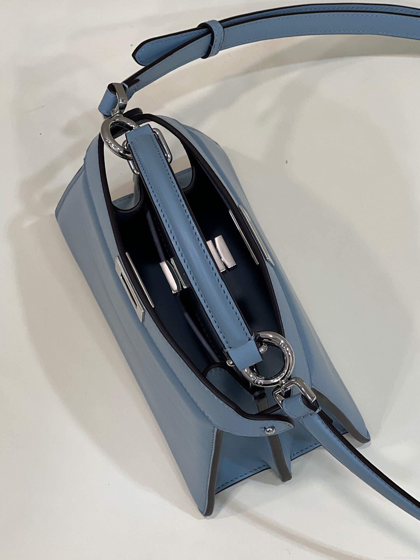 Fendi 8BN335 Peekaboo ISeeU Petite Light Blue Padded Nappa Leather Bag