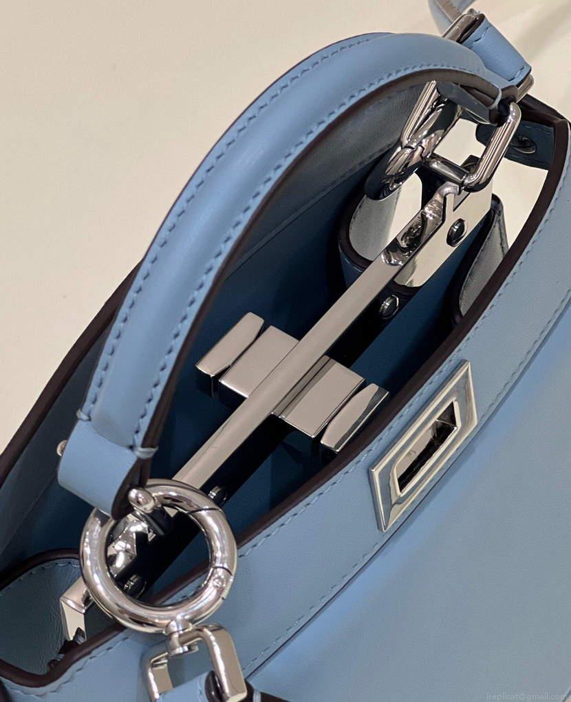 Fendi 8BN335 Peekaboo ISeeU Petite Light Blue Padded Nappa Leather Bag