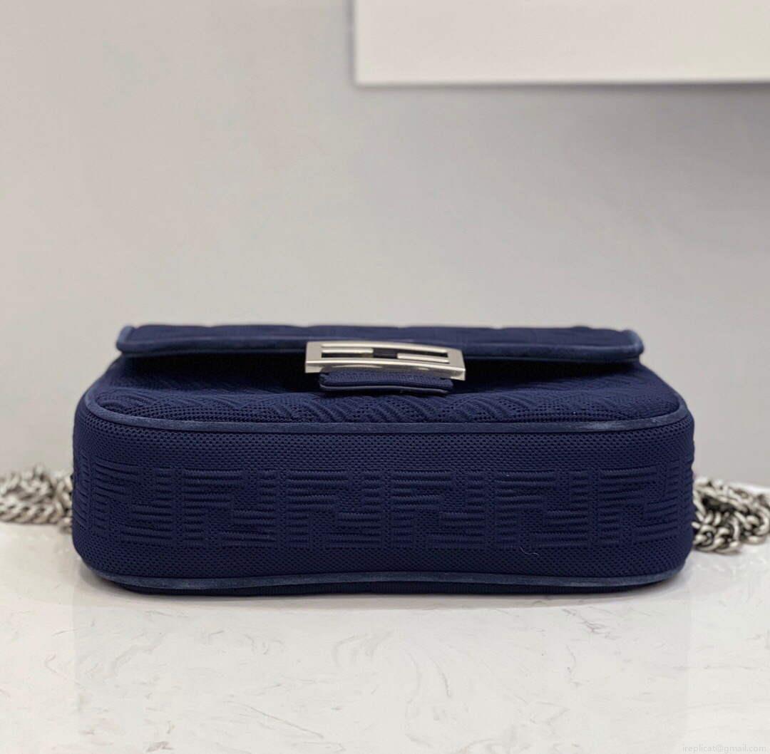 Fendi 8BR793 Midi Baguette Chain FF Fabric Bag Blue