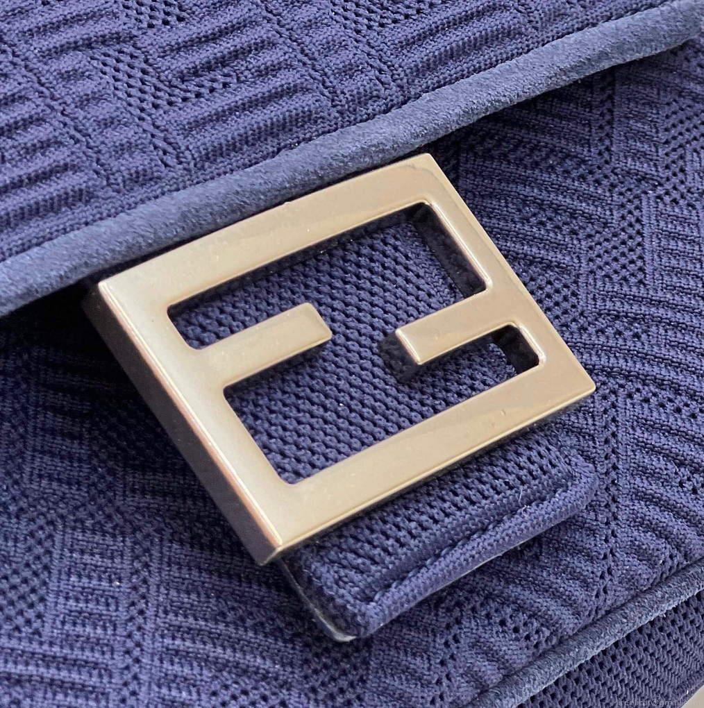 Fendi 8BR793 Midi Baguette Chain FF Fabric Bag Blue