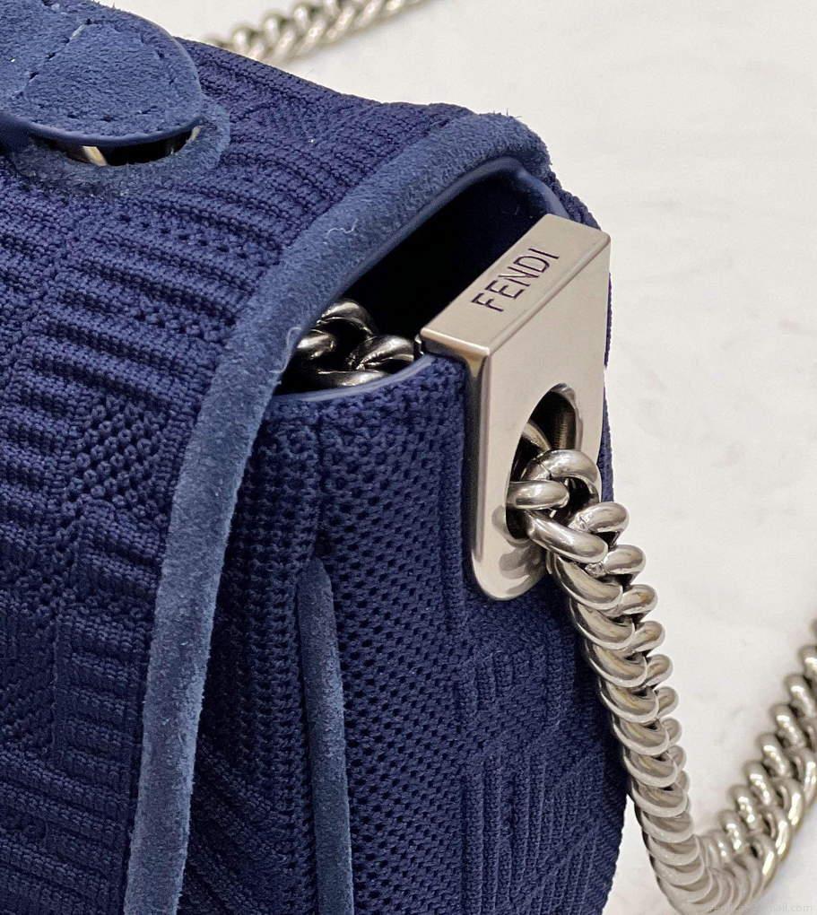 Fendi 8BR793 Midi Baguette Chain FF Fabric Bag Blue