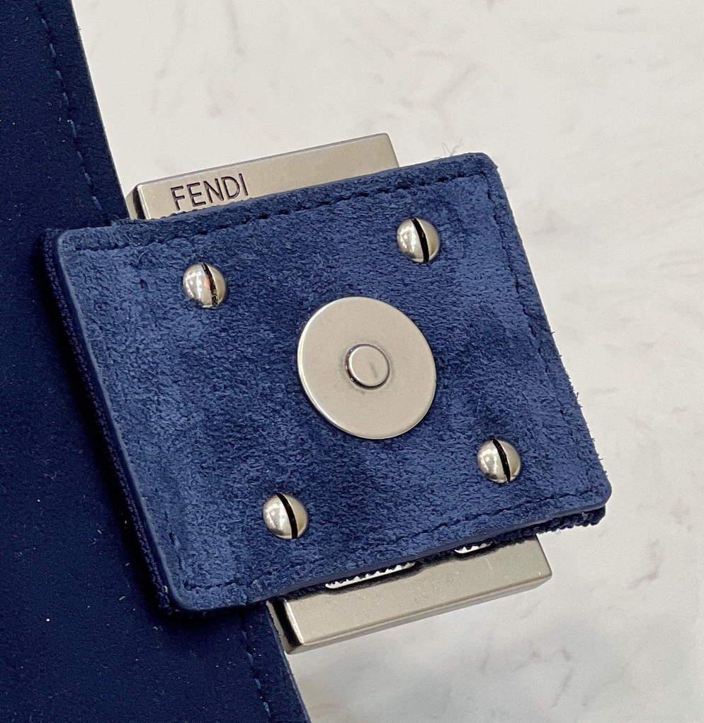 Fendi 8BR793 Midi Baguette Chain FF Fabric Bag Blue