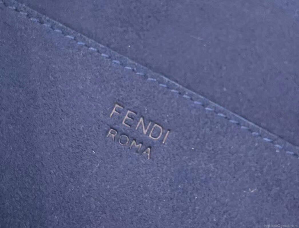 Fendi 8BR793 Midi Baguette Chain FF Fabric Bag Blue
