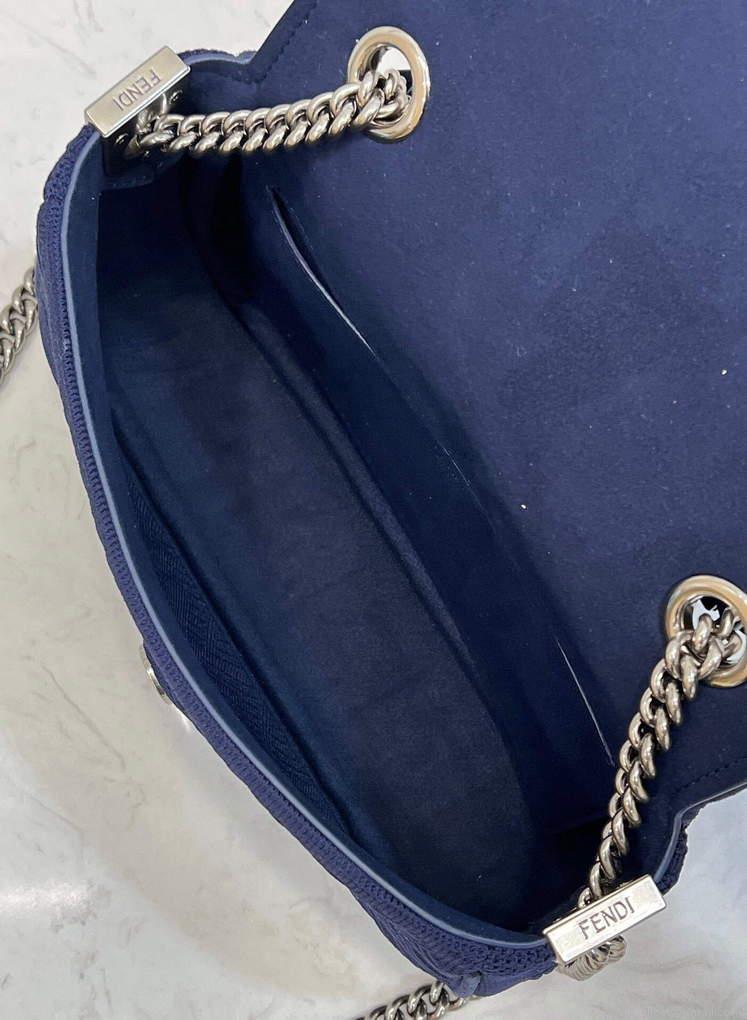 Fendi 8BR793 Midi Baguette Chain FF Fabric Bag Blue