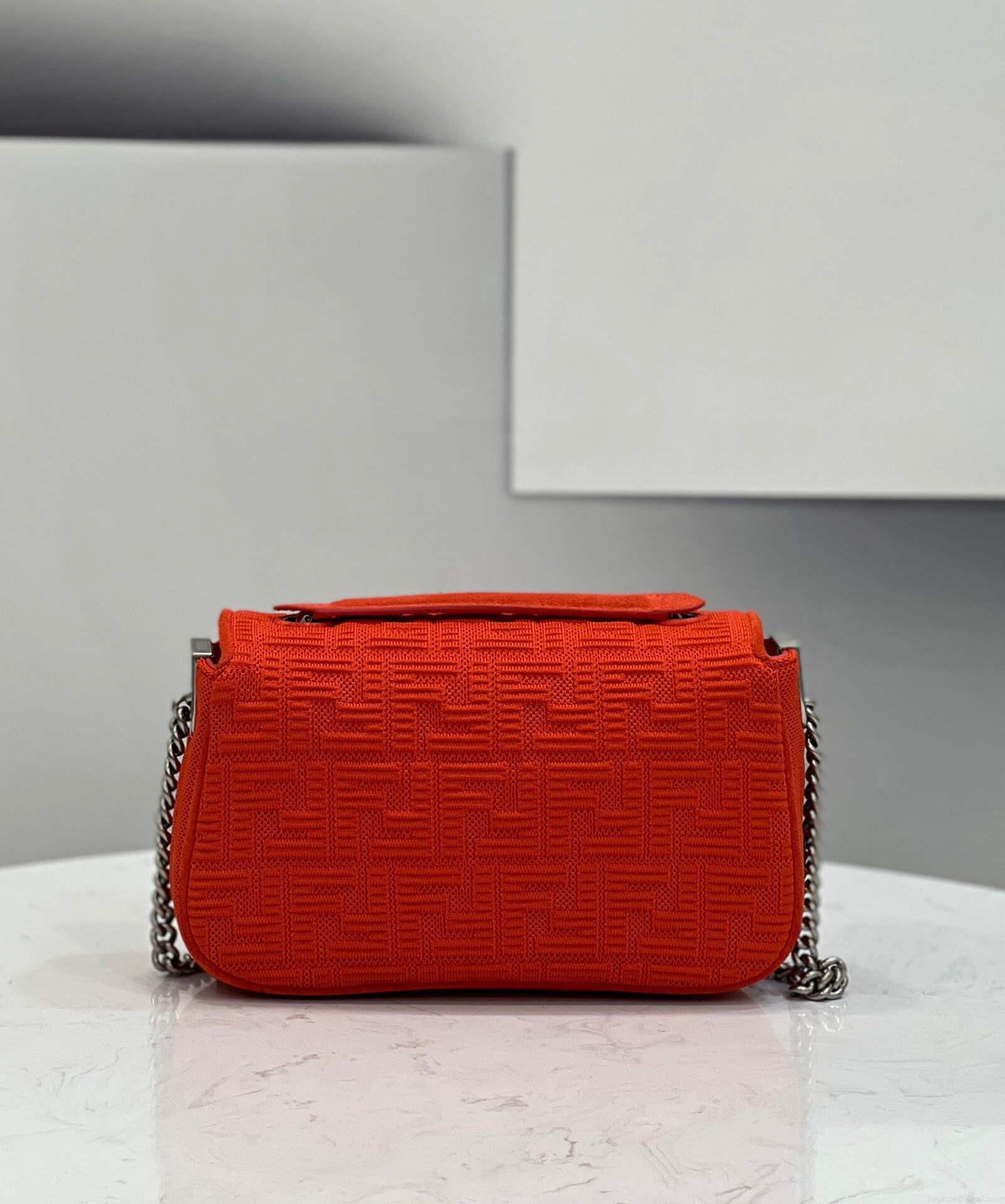 Fendi 8BR793 Midi Baguette Chain FF Fabric Bag Red