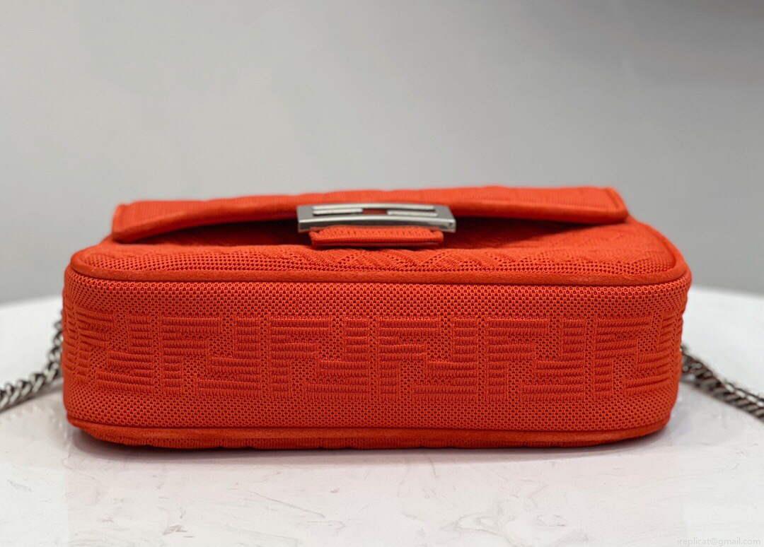 Fendi 8BR793 Midi Baguette Chain FF Fabric Bag Red