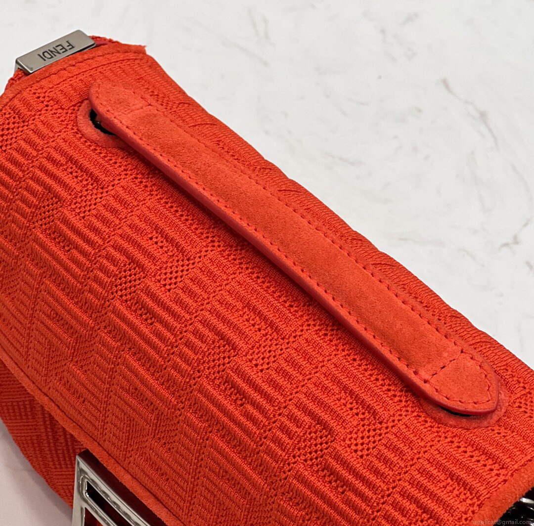 Fendi 8BR793 Midi Baguette Chain FF Fabric Bag Red
