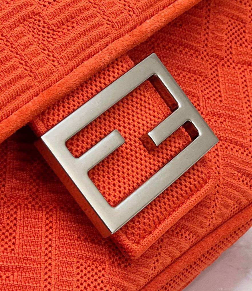 Fendi 8BR793 Midi Baguette Chain FF Fabric Bag Red