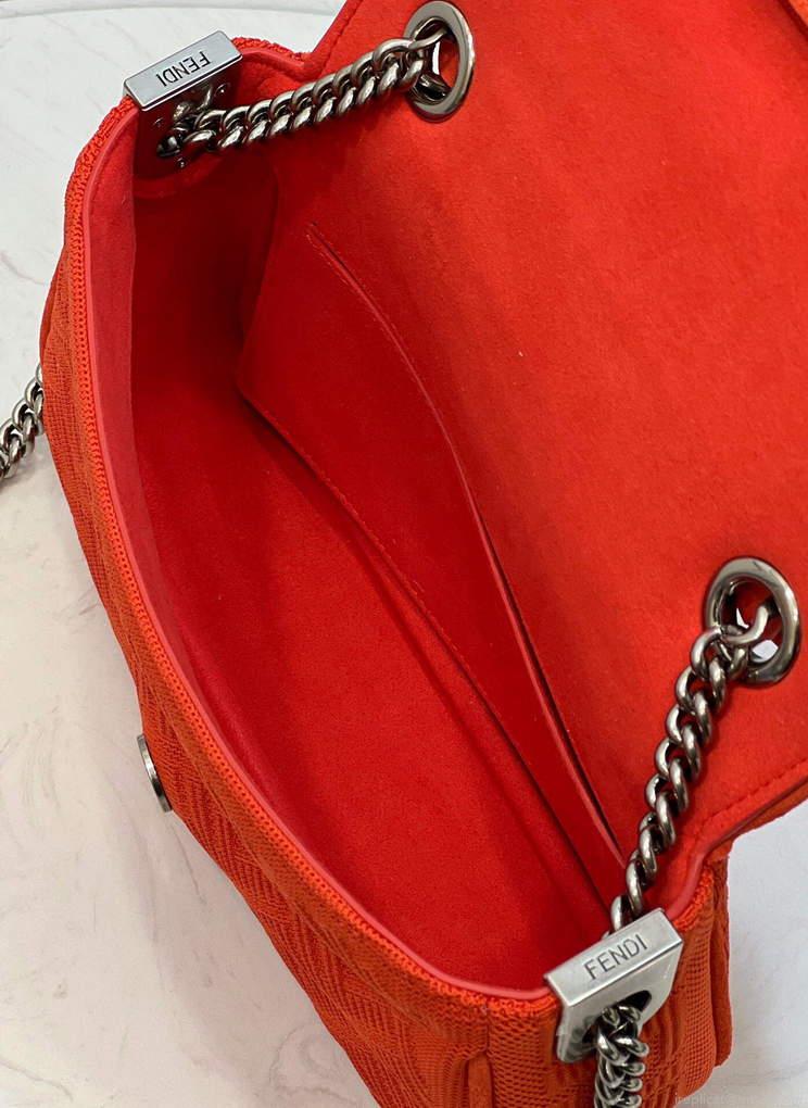 Fendi 8BR793 Midi Baguette Chain FF Fabric Bag Red