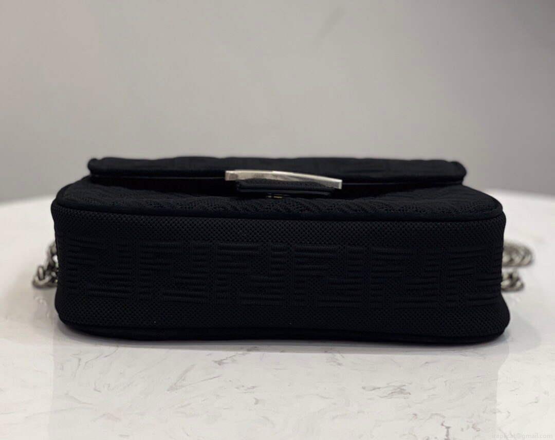 Fendi 8BR793 Midi Baguette Chain FF Fabric Bag Black