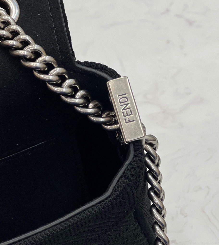 Fendi 8BR793 Midi Baguette Chain FF Fabric Bag Black
