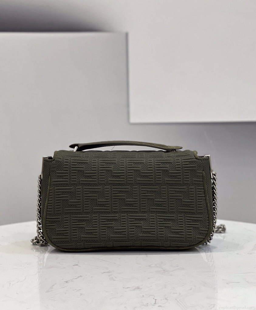 Fendi 8BR793 Midi Baguette Chain FF Fabric Bag Green