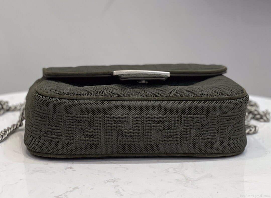 Fendi 8BR793 Midi Baguette Chain FF Fabric Bag Green