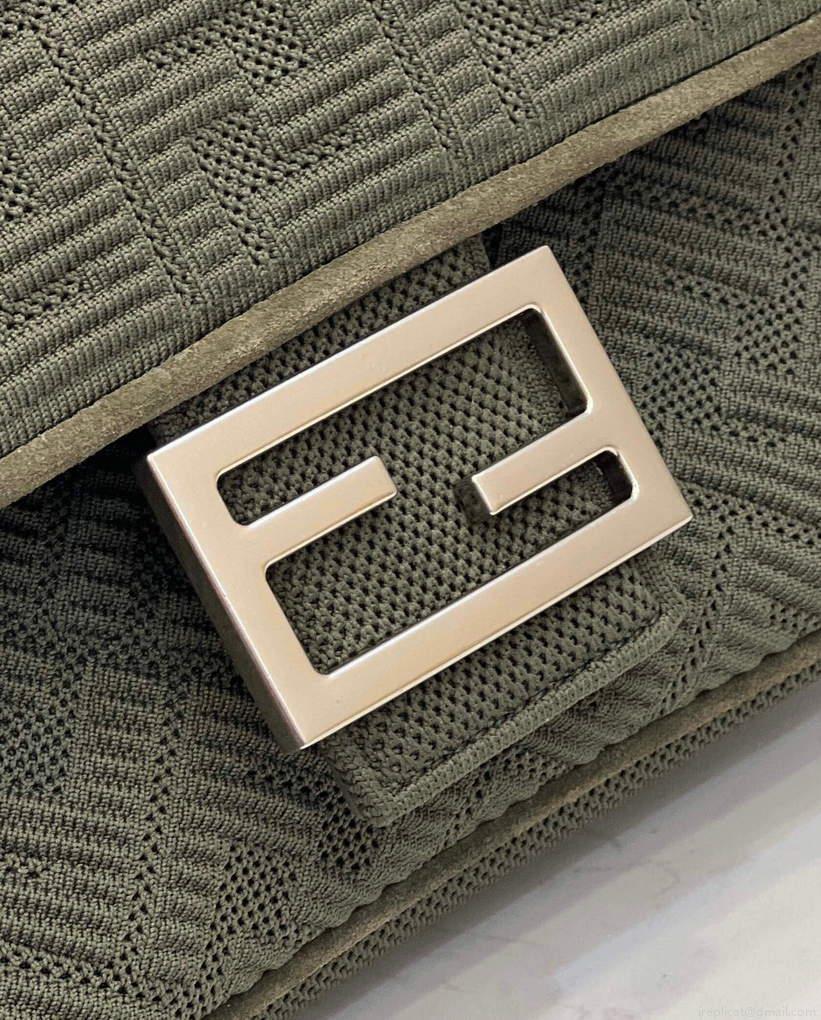 Fendi 8BR793 Midi Baguette Chain FF Fabric Bag Green