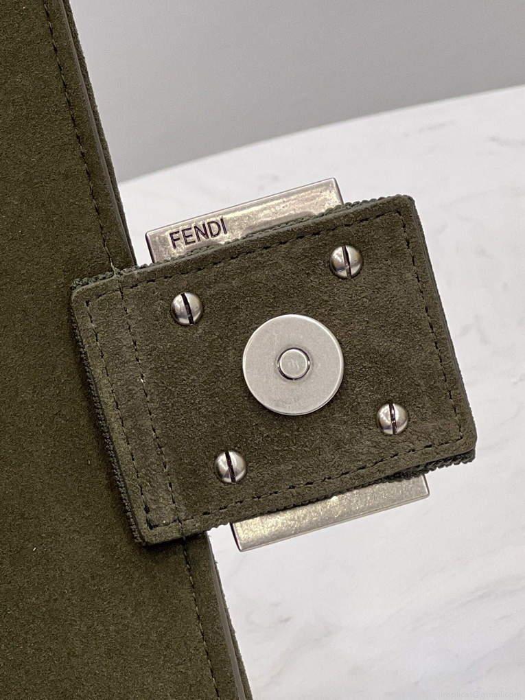 Fendi 8BR793 Midi Baguette Chain FF Fabric Bag Green