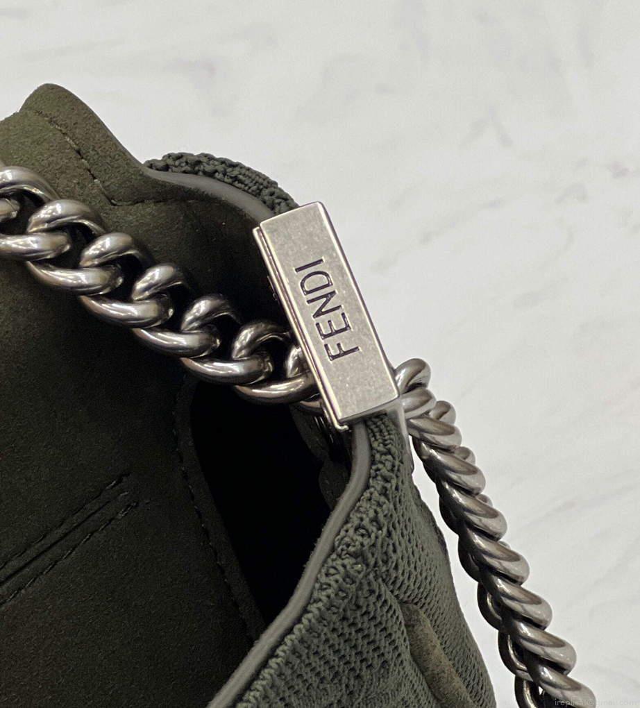 Fendi 8BR793 Midi Baguette Chain FF Fabric Bag Green