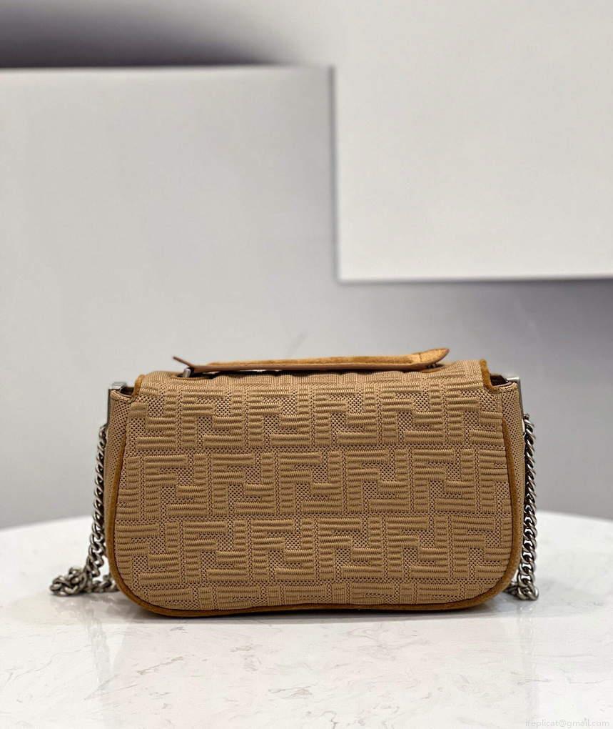 Fendi 8BR793 Midi Baguette Chain FF Fabric Bag Beige