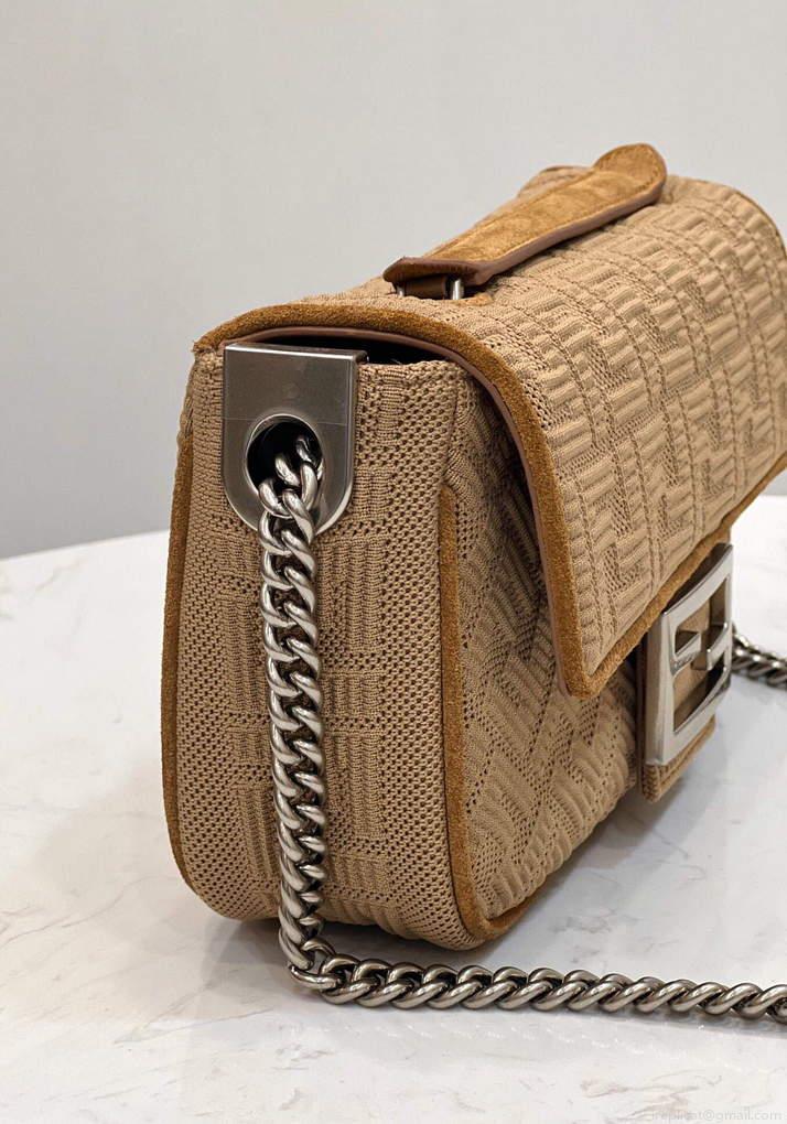 Fendi 8BR793 Midi Baguette Chain FF Fabric Bag Beige