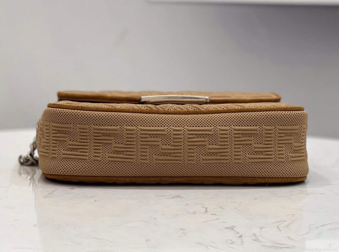 Fendi 8BR793 Midi Baguette Chain FF Fabric Bag Beige