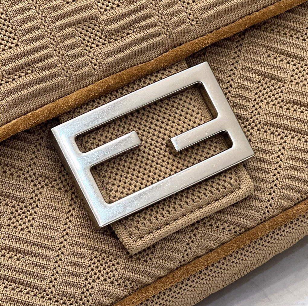 Fendi 8BR793 Midi Baguette Chain FF Fabric Bag Beige