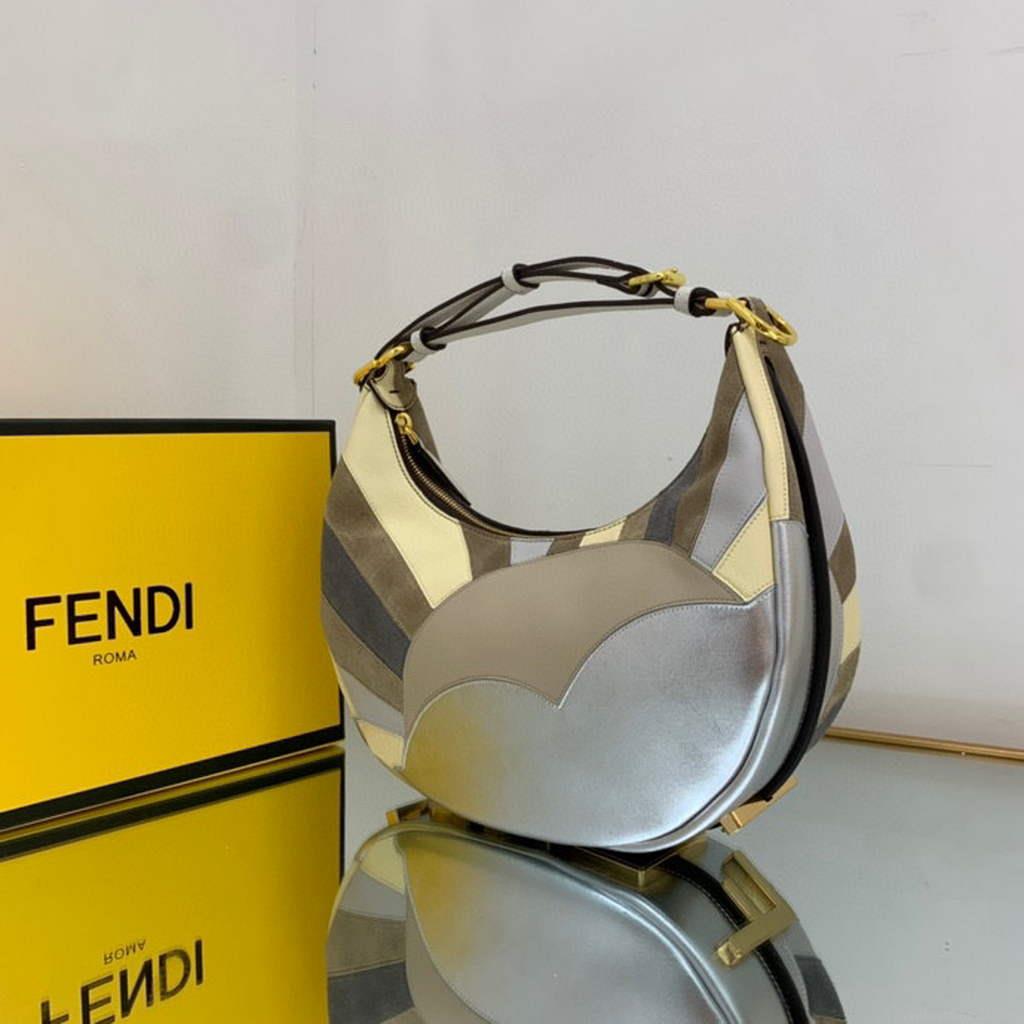 Fendi 8BR798 Fendigraphy Small Leather bag with multicolour inlay Silver