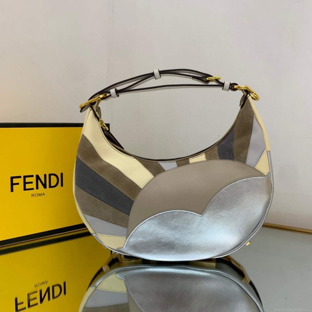Fendi 8BR798 Fendigraphy Small Leather bag with multicolour inlay Silver