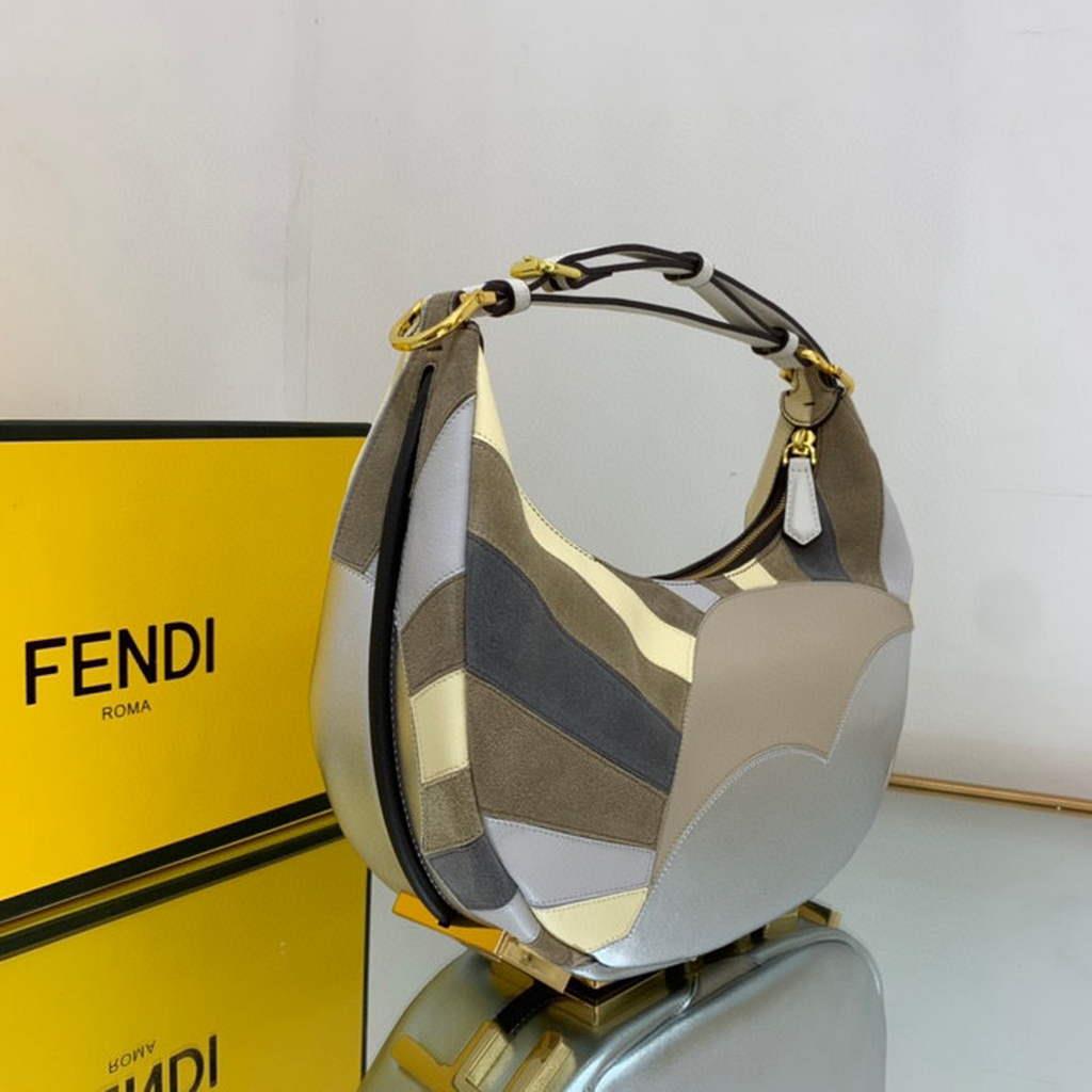 Fendi 8BR798 Fendigraphy Small Leather bag with multicolour inlay Silver