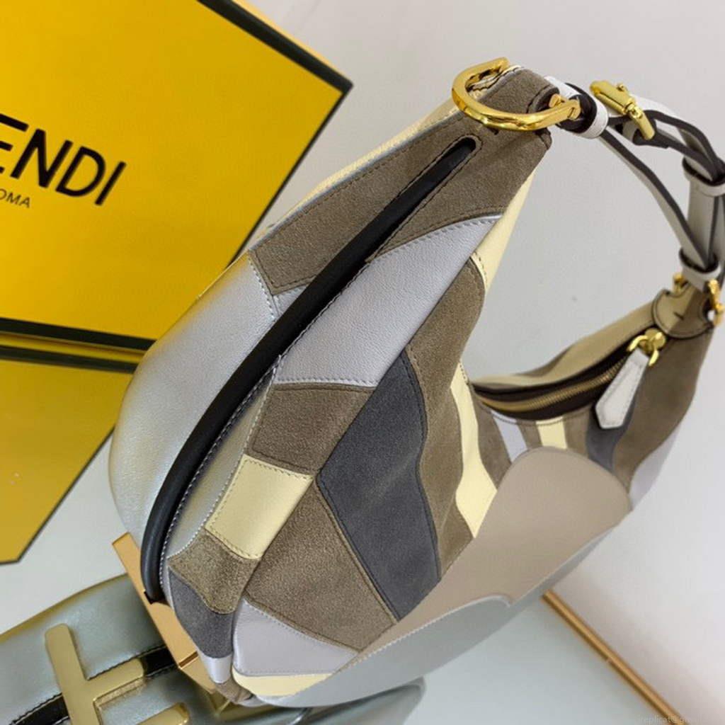 Fendi 8BR798 Fendigraphy Small Leather bag with multicolour inlay Silver