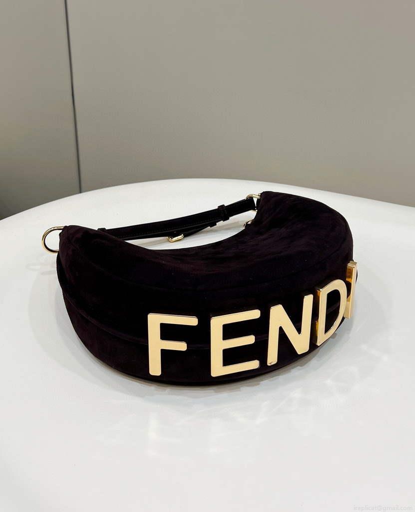 Fendi 8BR798 Fendigraphy Small Coffee suede bag
