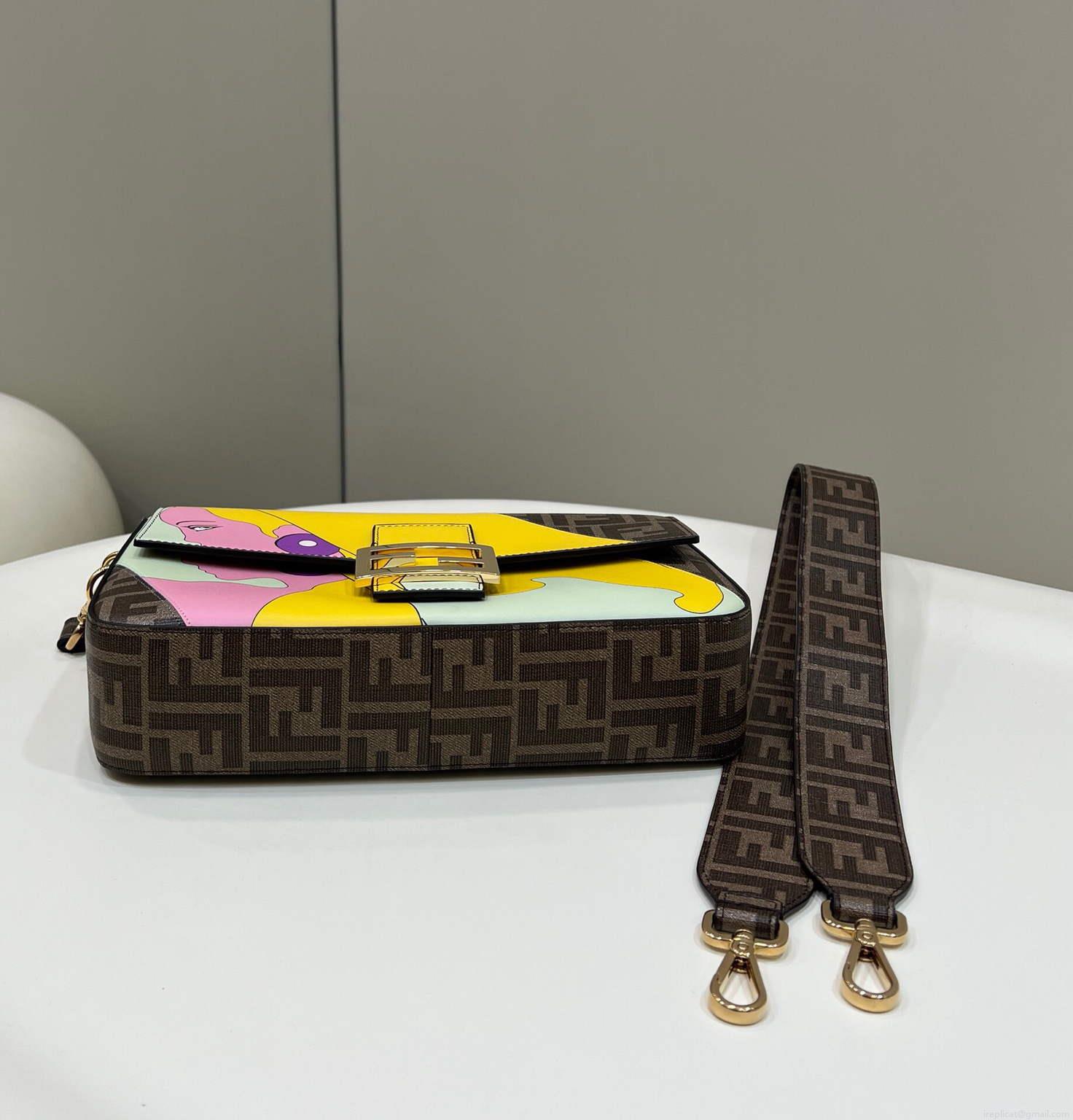Fendi 8BR600 Baguette FF Glazed Fabric Bag With Inlay