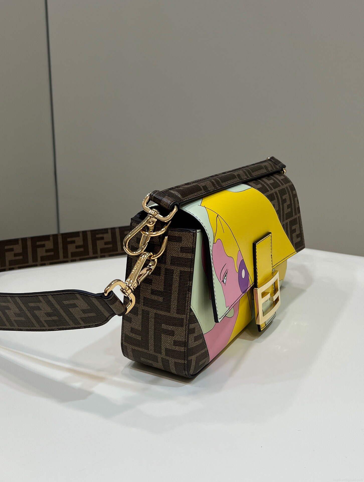 Fendi 8BR600 Baguette FF Glazed Fabric Bag With Inlay