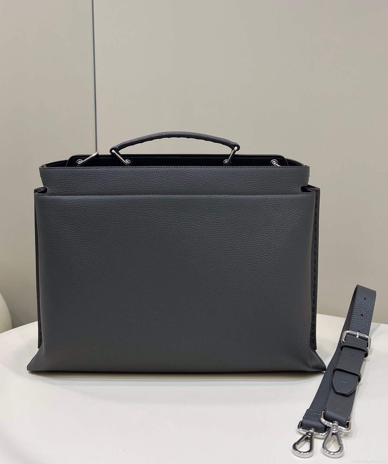 Fendi 7VA529 Peekaboo ISeeU Medium Gray Leather Bag