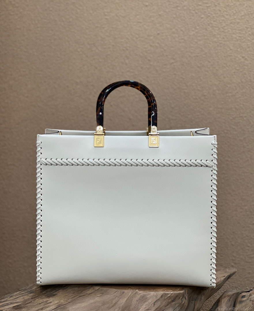 Fendi 8BH386 Sunshine Medium Fuchsia Leather Shopper Bag 8535 White