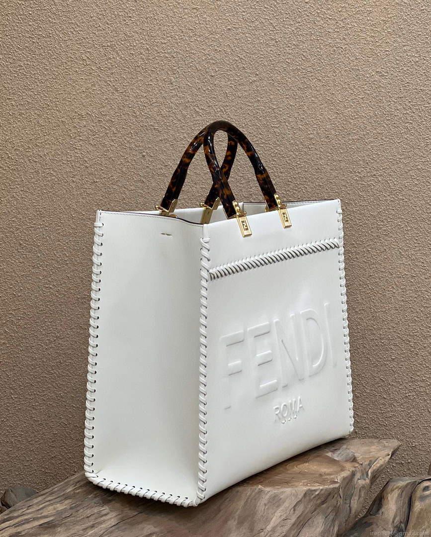 Fendi 8BH386 Sunshine Medium Fuchsia Leather Shopper Bag 8535 White